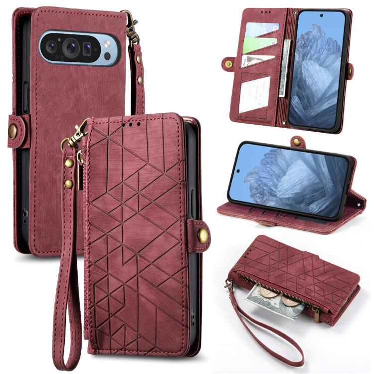 Geometric Zipper Wallet Side Buckle Leather Phone Case, For Google Pixel 10 Pro XL, For Google Pixel 10 / 10 Pro, For Google Pixel 9a, For Google Pixel 9 Pro XL, For Google Pixel 9 / 9 Pro, For Google Pixel 8a, For Google Pixel 8 Pro, For Google Pixel 8