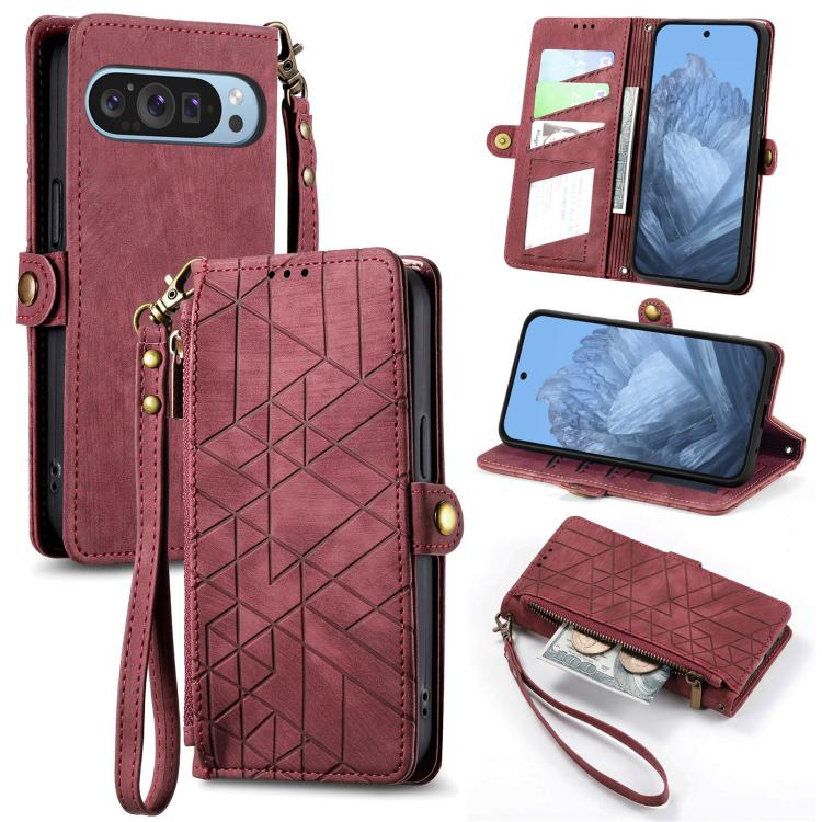 Geometric Zipper Wallet Side Buckle Leather Phone Case, For Google Pixel 7 Pro, For Google Pixel 7, For Google Pixel 6a, For Google Pixel 6 Pro, For Google Pixel 6, For Google Pixel 10 / 10 Pro, For Google Pixel 9 / 9 Pro