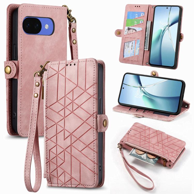 Geometric Zipper Wallet Side Buckle Leather Phone Case, For Google Pixel 10a, For Google Pixel 10 Pro XL, For Google Pixel 9a, For Google Pixel 9 Pro XL, For Google Pixel 8a, For Google Pixel 8 Pro, For Google Pixel 8, For Google Pixel 7a