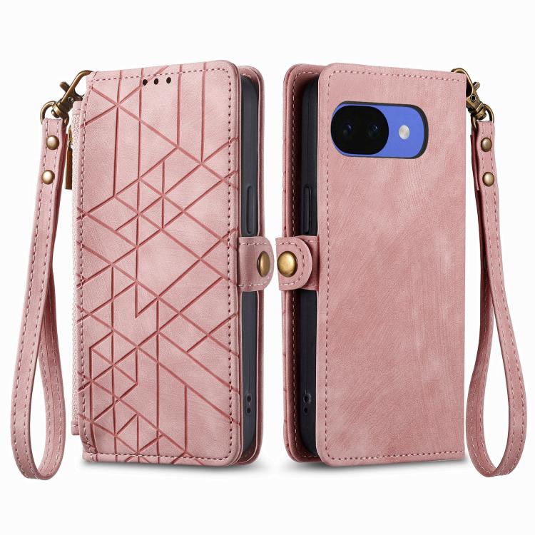 Geometric Zipper Wallet Side Buckle Leather Phone Case, For Google Pixel 10a, For Google Pixel 10 Pro XL, For Google Pixel 9a, For Google Pixel 9 Pro XL, For Google Pixel 8a, For Google Pixel 8 Pro, For Google Pixel 8, For Google Pixel 7a