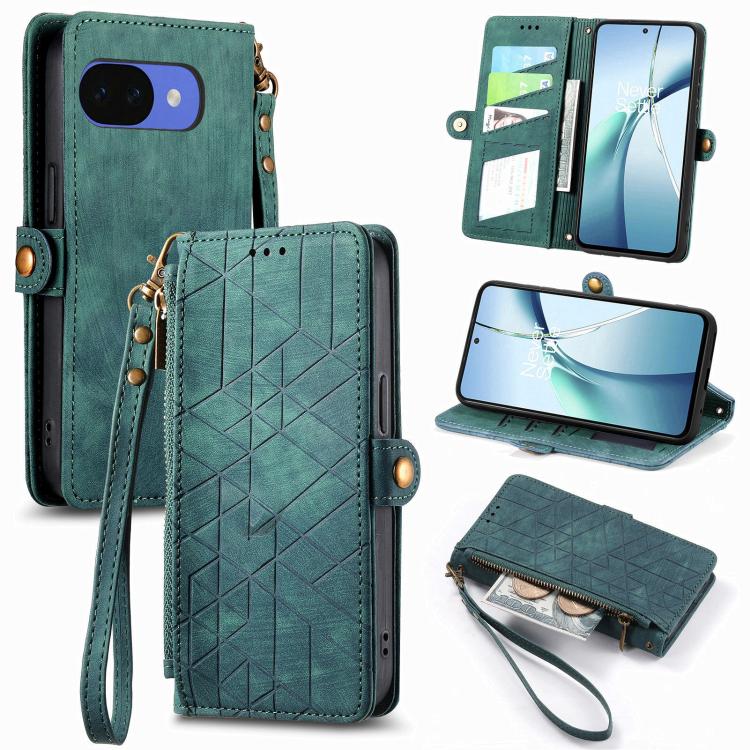 Geometric Zipper Wallet Side Buckle Leather Phone Case, For Google Pixel 10a, For Google Pixel 10 Pro XL, For Google Pixel 9a, For Google Pixel 9 Pro XL, For Google Pixel 8a, For Google Pixel 8 Pro, For Google Pixel 8, For Google Pixel 7a