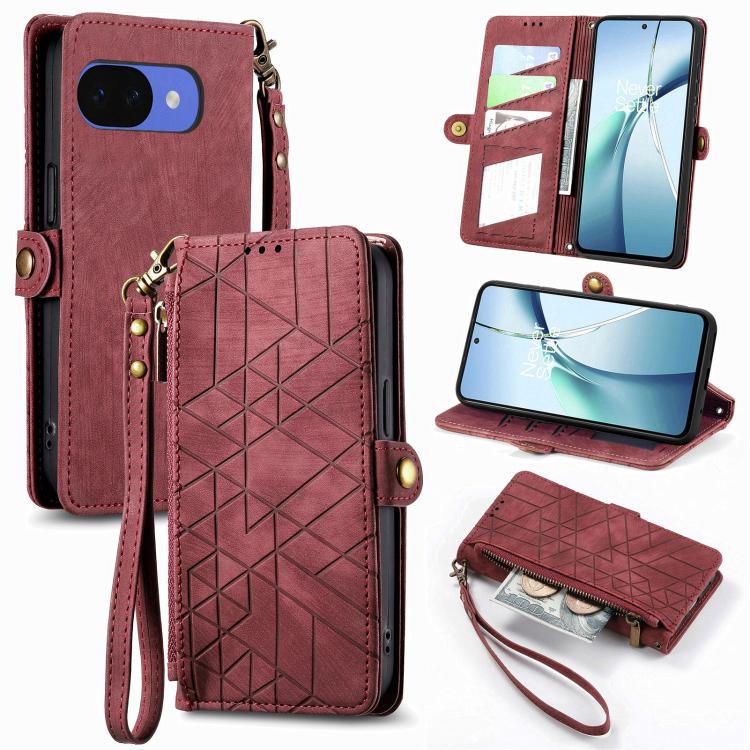 Geometric Zipper Wallet Side Buckle Leather Phone Case, For Google Pixel 10a, For Google Pixel 10 Pro XL, For Google Pixel 9a, For Google Pixel 9 Pro XL, For Google Pixel 8a, For Google Pixel 8 Pro, For Google Pixel 8, For Google Pixel 7a