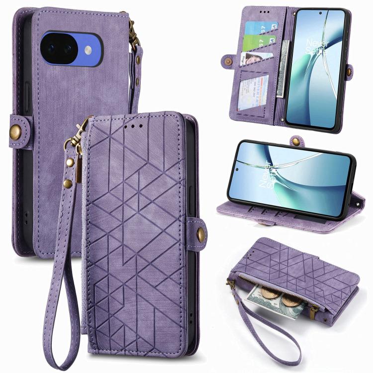 Geometric Zipper Wallet Side Buckle Leather Phone Case, For Google Pixel 10a, For Google Pixel 10 Pro XL, For Google Pixel 9a, For Google Pixel 9 Pro XL, For Google Pixel 8a, For Google Pixel 8 Pro, For Google Pixel 8, For Google Pixel 7a