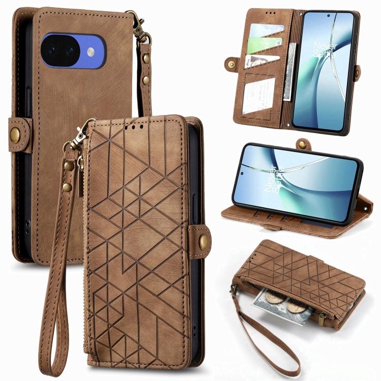 Geometric Zipper Wallet Side Buckle Leather Phone Case, For Google Pixel 10a, For Google Pixel 10 Pro XL, For Google Pixel 9a, For Google Pixel 9 Pro XL, For Google Pixel 8a, For Google Pixel 8 Pro, For Google Pixel 8, For Google Pixel 7a