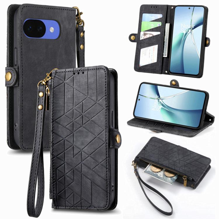 Geometric Zipper Wallet Side Buckle Leather Phone Case, For Google Pixel 10a, For Google Pixel 10 Pro XL, For Google Pixel 9a, For Google Pixel 9 Pro XL, For Google Pixel 8a, For Google Pixel 8 Pro, For Google Pixel 8, For Google Pixel 7a