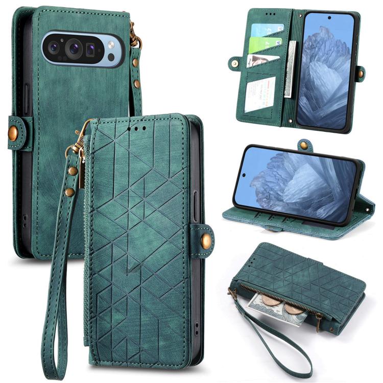 Geometric Zipper Wallet Side Buckle Leather Phone Case, For Google Pixel 7a, For Google Pixel 7 Pro, For Google Pixel 7, For Google Pixel 6a, For Google Pixel 6 Pro, For Google Pixel 6, For Google Pixel 11 / 11 Pro, For Google Pixel 10 / 10 Pro