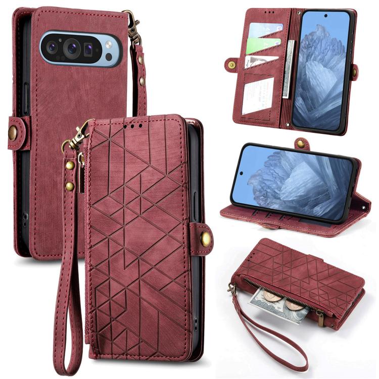 Geometric Zipper Wallet Side Buckle Leather Phone Case, For Google Pixel 7a, For Google Pixel 7 Pro, For Google Pixel 7, For Google Pixel 6a, For Google Pixel 6 Pro, For Google Pixel 6, For Google Pixel 11 / 11 Pro, For Google Pixel 10 / 10 Pro
