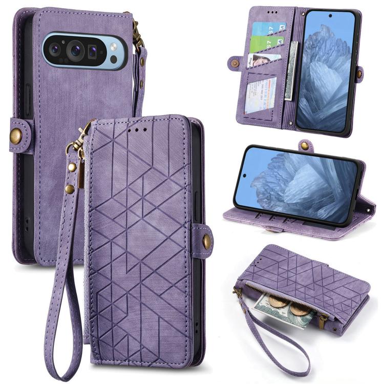 Geometric Zipper Wallet Side Buckle Leather Phone Case, For Google Pixel 7a, For Google Pixel 7 Pro, For Google Pixel 7, For Google Pixel 6a, For Google Pixel 6 Pro, For Google Pixel 6, For Google Pixel 11 / 11 Pro, For Google Pixel 10 / 10 Pro