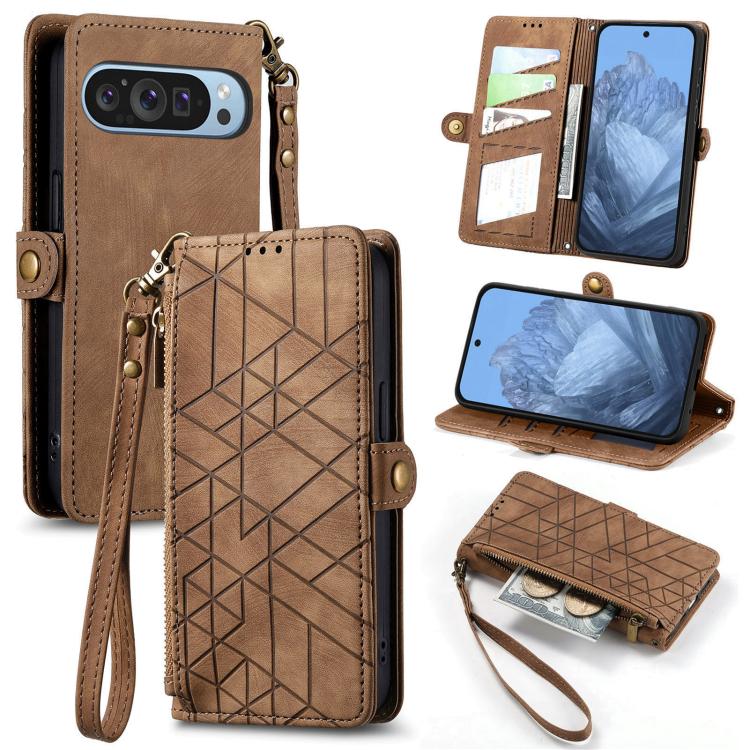 Geometric Zipper Wallet Side Buckle Leather Phone Case, For Google Pixel 7a, For Google Pixel 7 Pro, For Google Pixel 7, For Google Pixel 6a, For Google Pixel 6 Pro, For Google Pixel 6, For Google Pixel 11 / 11 Pro, For Google Pixel 10 / 10 Pro