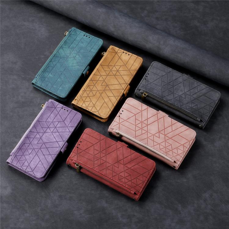 Geometric Zipper Wallet Side Buckle Leather Phone Case, For Google Pixel 9 / 9 Pro