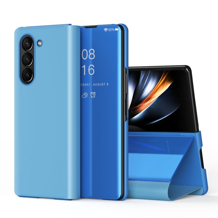 Plated Mirror Horizontal Flip Leather Phone Case with Holder, For Galaxy Z Fold8 Ultra 5G, For Galaxy Z TriFold, For Galaxy Z Fold7, For Galaxy Z Fold6, For Galaxy Z Fold5 5G
