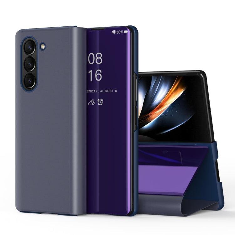 Plated Mirror Horizontal Flip Leather Phone Case with Holder, For Galaxy Z Fold8 Ultra 5G, For Galaxy Z TriFold, For Galaxy Z Fold7, For Galaxy Z Fold6, For Galaxy Z Fold5 5G