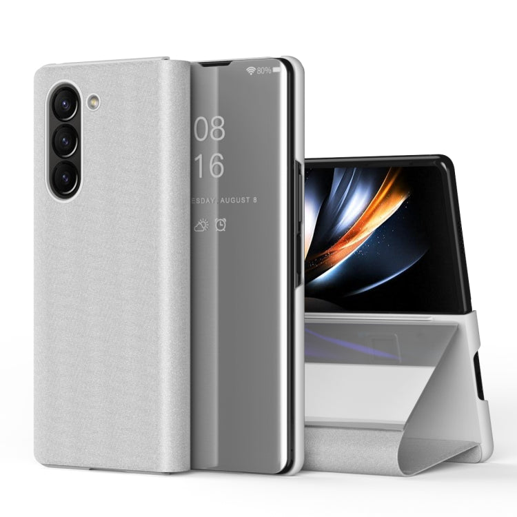 Plated Mirror Horizontal Flip Leather Phone Case with Holder, For Galaxy Z Fold8 Ultra 5G, For Galaxy Z TriFold, For Galaxy Z Fold7, For Galaxy Z Fold6, For Galaxy Z Fold5 5G