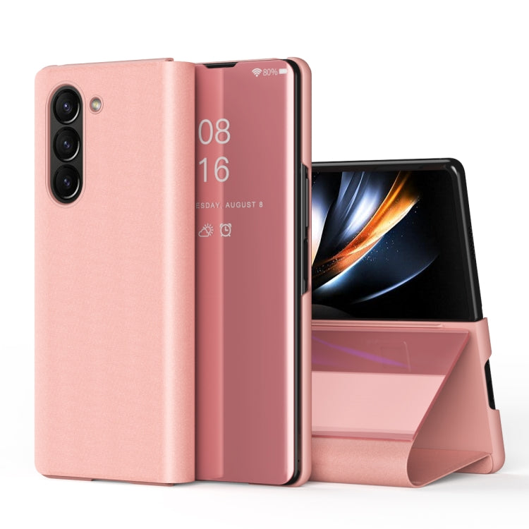 Plated Mirror Horizontal Flip Leather Phone Case with Holder, For Galaxy Z Fold8 Ultra 5G, For Galaxy Z TriFold, For Galaxy Z Fold7, For Galaxy Z Fold6, For Galaxy Z Fold5 5G