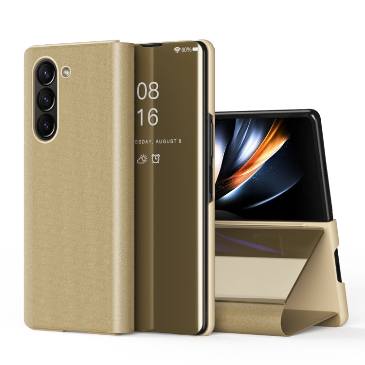 Plated Mirror Horizontal Flip Leather Phone Case with Holder, For Galaxy Z Fold8 Ultra 5G, For Galaxy Z TriFold, For Galaxy Z Fold7, For Galaxy Z Fold6, For Galaxy Z Fold5 5G