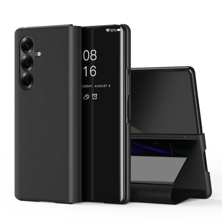 Plated Mirror Horizontal Flip Leather Phone Case with Holder, For Galaxy Z Fold8 Ultra 5G, For Galaxy Z TriFold, For Galaxy Z Fold7, For Galaxy Z Fold6, For Galaxy Z Fold5 5G