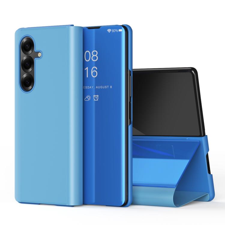 Plated Mirror Horizontal Flip Leather Phone Case with Holder, For Galaxy Z Fold8 Ultra 5G, For Galaxy Z TriFold, For Galaxy Z Fold7, For Galaxy Z Fold6, For Galaxy Z Fold5 5G