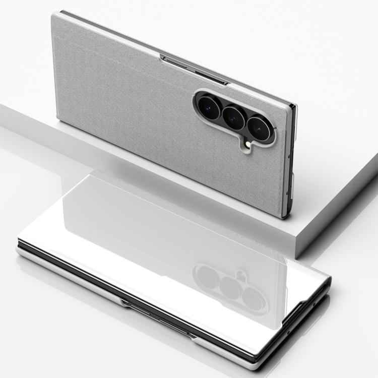 Plated Mirror Horizontal Flip Leather Phone Case with Holder, For Samsung Galaxy Z TriFold, For Samsung Galaxy Z Fold7, For Samsung Galaxy Z Fold6, For Galaxy Z Fold 5 5G