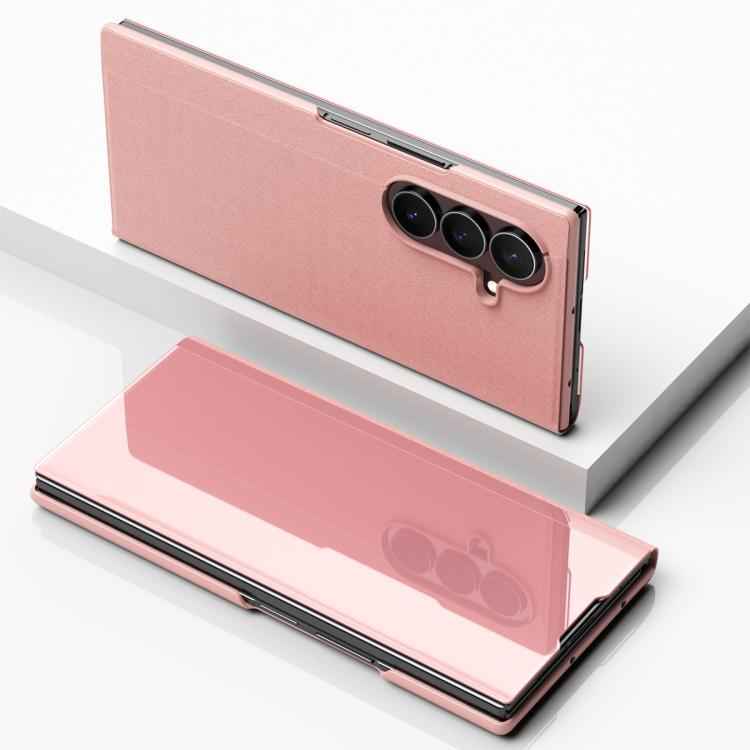 Plated Mirror Horizontal Flip Leather Phone Case with Holder, For Samsung Galaxy Z TriFold, For Samsung Galaxy Z Fold7, For Samsung Galaxy Z Fold6, For Galaxy Z Fold 5 5G