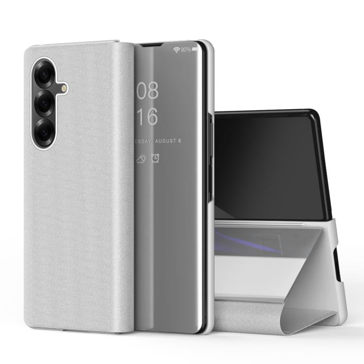 Plated Mirror Horizontal Flip Leather Phone Case with Holder, For Galaxy Z Fold8 Ultra 5G, For Galaxy Z TriFold, For Galaxy Z Fold7, For Galaxy Z Fold6, For Galaxy Z Fold5 5G