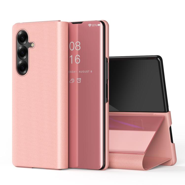Plated Mirror Horizontal Flip Leather Phone Case with Holder, For Galaxy Z Fold8 Ultra 5G, For Galaxy Z TriFold, For Galaxy Z Fold7, For Galaxy Z Fold6, For Galaxy Z Fold5 5G