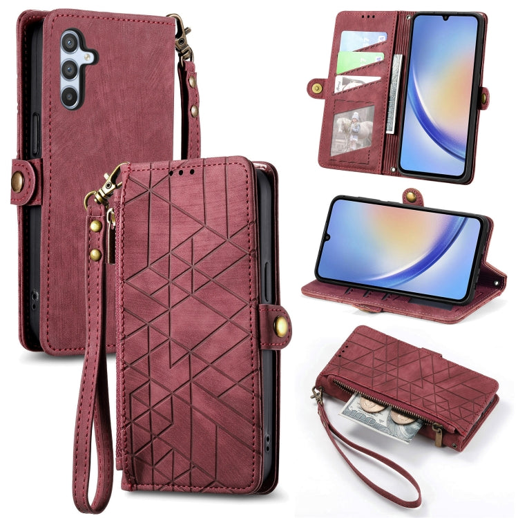 Geometric Zipper Wallet Side Buckle Leather Phone Case, For Samsung Galaxy S20+, For Samsung Galaxy A31, For Samsung Galaxy A11, For Samsung Galaxy S20, For Samsung Galaxy A71, For Samsung Galaxy A51, For Samsung Galaxy A70S, For Samsung Galaxy A50