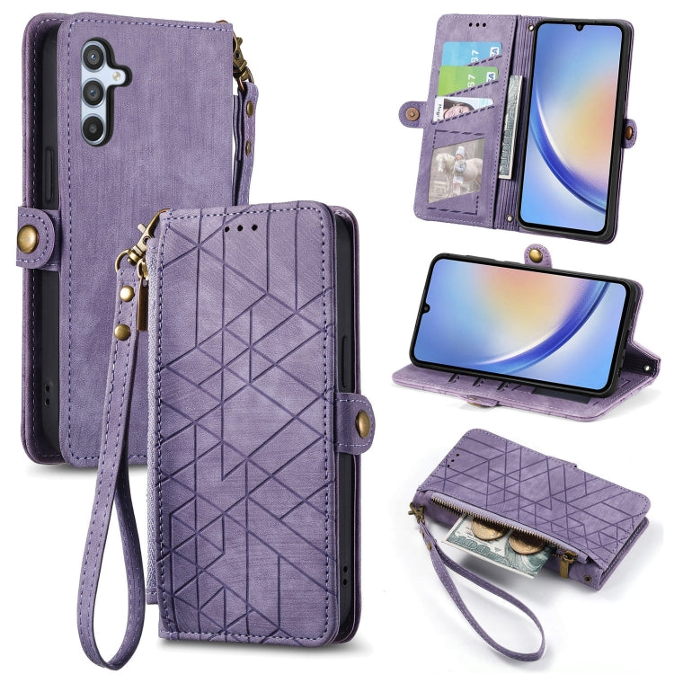Geometric Zipper Wallet Side Buckle Leather Phone Case, For Samsung Galaxy S20+, For Samsung Galaxy A31, For Samsung Galaxy A11, For Samsung Galaxy S20, For Samsung Galaxy A71, For Samsung Galaxy A51, For Samsung Galaxy A70S, For Samsung Galaxy A50
