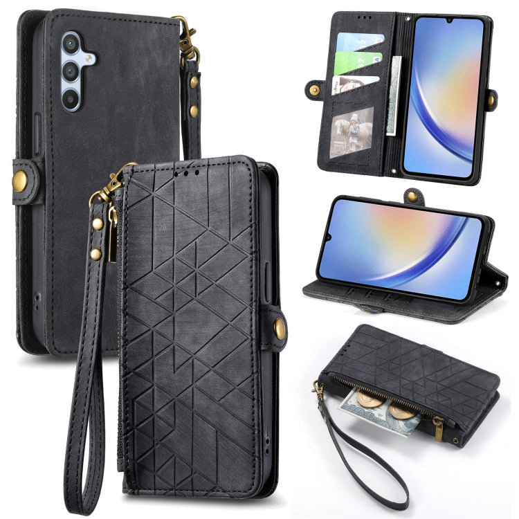 Geometric Zipper Wallet Side Buckle Leather Phone Case, For Samsung Galaxy S20+, For Samsung Galaxy A31, For Samsung Galaxy A11, For Samsung Galaxy S20, For Samsung Galaxy A71, For Samsung Galaxy A51, For Samsung Galaxy A70S, For Samsung Galaxy A50