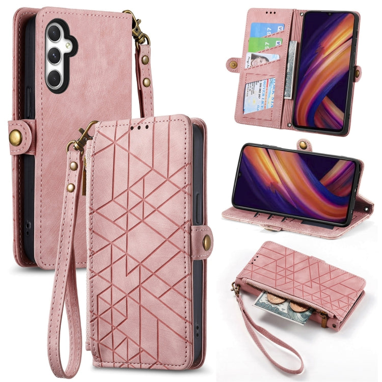 Geometric Zipper Wallet Side Buckle Leather Phone Case, For Samsung Galaxy A55 5G, For Samsung Galaxy S24 Ultra 5G, For Samsung Galaxy S24+ 5G, For Samsung Galaxy S24 5G, For Samsung Galaxy A05, Samsung Galaxy A05s, For Samsung Galaxy A25 5G           ...