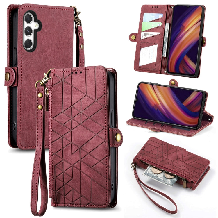 Geometric Zipper Wallet Side Buckle Leather Phone Case, For Samsung Galaxy A55 5G, For Samsung Galaxy S24 Ultra 5G, For Samsung Galaxy S24+ 5G, For Samsung Galaxy S24 5G, For Samsung Galaxy A05, Samsung Galaxy A05s, For Samsung Galaxy A25 5G           ...