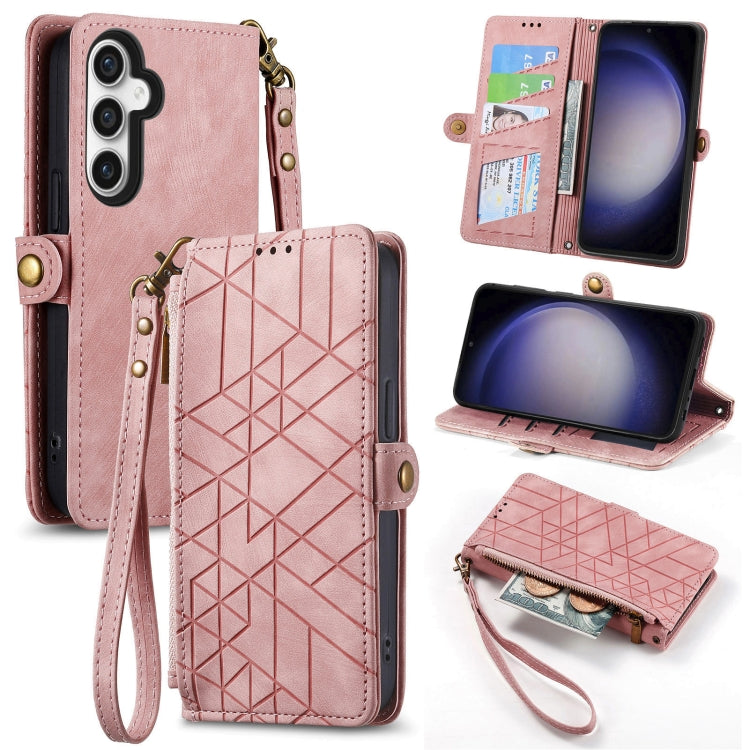 Geometric Zipper Wallet Side Buckle Leather Phone Case, For Samsung Galaxy A55 5G, For Samsung Galaxy S24 Ultra 5G, For Samsung Galaxy S24+ 5G, For Samsung Galaxy S24 5G, For Samsung Galaxy A05, Samsung Galaxy A05s, For Samsung Galaxy A25 5G           ...