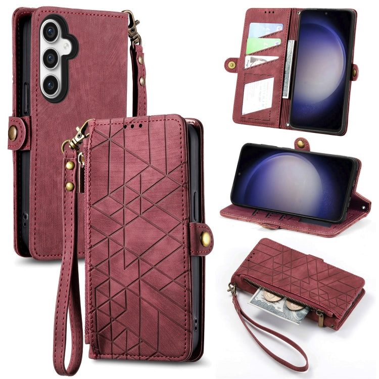 Geometric Zipper Wallet Side Buckle Leather Phone Case, For Samsung Galaxy A55 5G, For Samsung Galaxy S24 Ultra 5G, For Samsung Galaxy S24+ 5G, For Samsung Galaxy S24 5G, For Samsung Galaxy A05, Samsung Galaxy A05s, For Samsung Galaxy A25 5G           ...