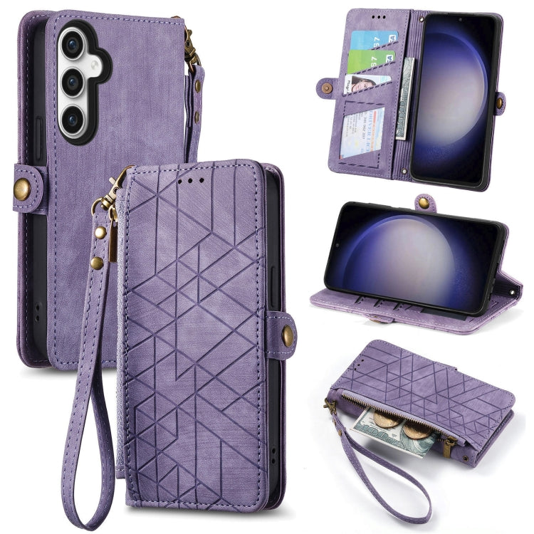 Geometric Zipper Wallet Side Buckle Leather Phone Case, For Samsung Galaxy A55 5G, For Samsung Galaxy S24 Ultra 5G, For Samsung Galaxy S24+ 5G, For Samsung Galaxy S24 5G, For Samsung Galaxy A05, Samsung Galaxy A05s, For Samsung Galaxy A25 5G           ...