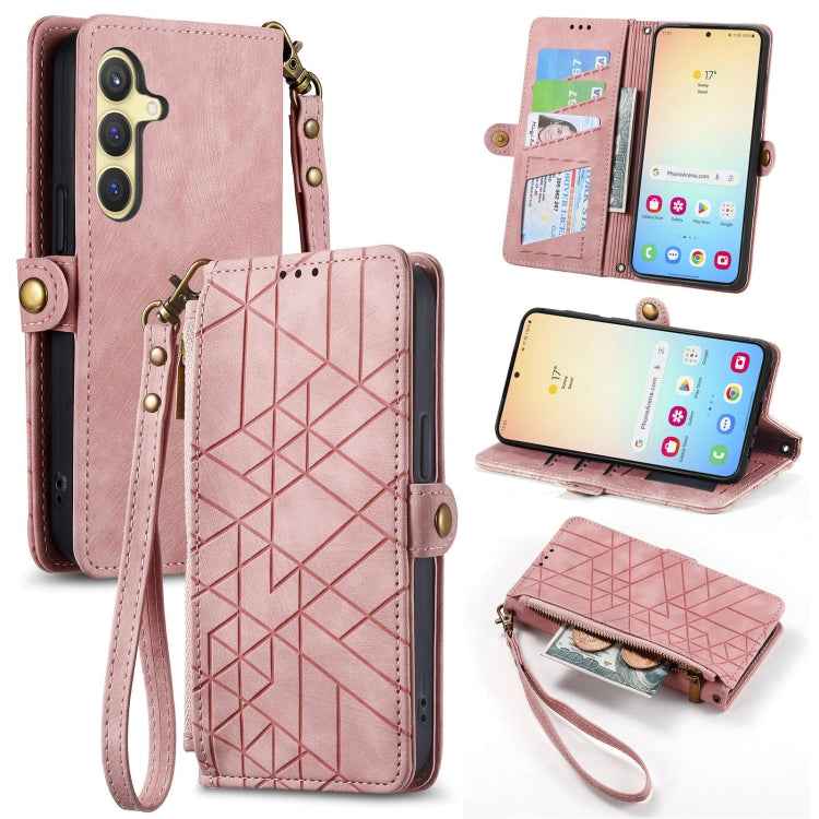 Geometric Zipper Wallet Side Buckle Leather Phone Case, For Samsung Galaxy A55 5G, For Samsung Galaxy S24 Ultra 5G, For Samsung Galaxy S24+ 5G, For Samsung Galaxy S24 5G, For Samsung Galaxy A05, Samsung Galaxy A05s, For Samsung Galaxy A25 5G           ...