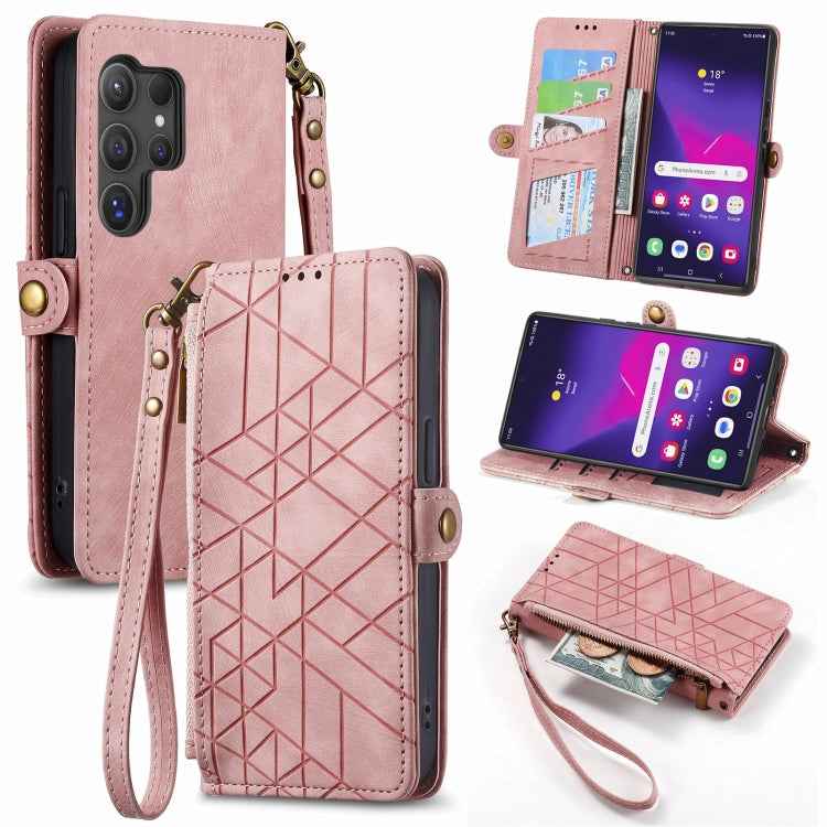 Geometric Zipper Wallet Side Buckle Leather Phone Case, For Samsung Galaxy A55 5G, For Samsung Galaxy S24 Ultra 5G, For Samsung Galaxy S24+ 5G, For Samsung Galaxy S24 5G, For Samsung Galaxy A05, Samsung Galaxy A05s, For Samsung Galaxy A25 5G           ...