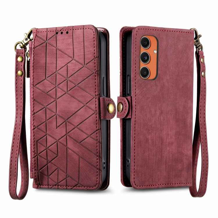 Geometric Zipper Wallet Side Buckle Leather Phone Case, For Samsung Galaxy A55 5G, For Samsung Galaxy S24 Ultra 5G, For Samsung Galaxy S24+ 5G, For Samsung Galaxy S24 5G, For Samsung Galaxy A05, Samsung Galaxy A05s, For Samsung Galaxy A25 5G           ...