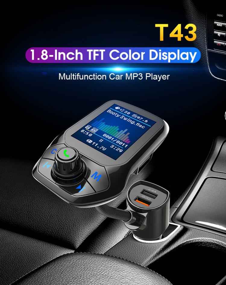 T43 Car Bluetooth Mp3 Multi-function Large Color Screen QC3.0 Bluetooth Car Charge Lossless Car Bluetooth Player