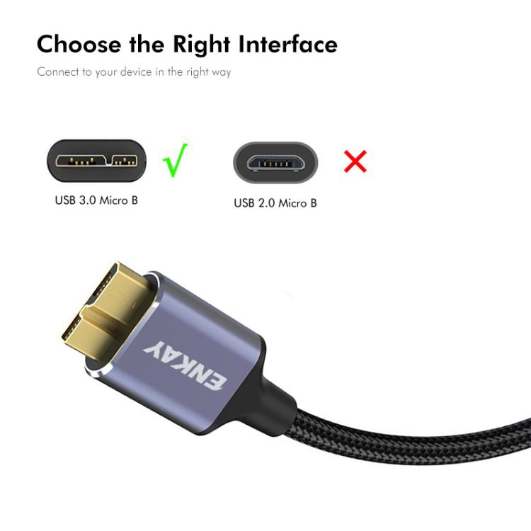 ENKAY 2 in 1 USB 3.0 / Type-C to USB 3.0 Micro-B 5Gbps Data Camera Hard Drive Cable, 0.5m, 1m, 1.5m, 0.25m