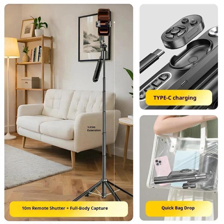 Q625 Portable Foldable Smart AI Tracking Anti-Shake Bluetooth Selfie Stick Quadripod, Q625