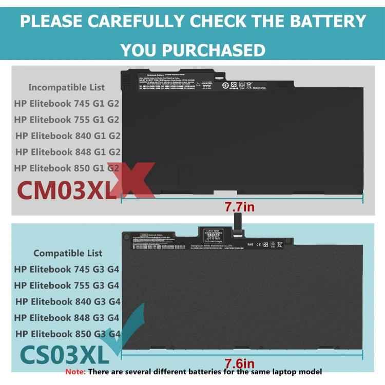 Laptop Batteries For HP EliteBook 840G3 848G3 840G4 850G3 848G4 850G4, CS03XL 11.4V 46.5Wh