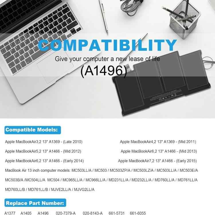 7000mAh Laptop Battery Replacement For MacBook Air 13 inch, A1496