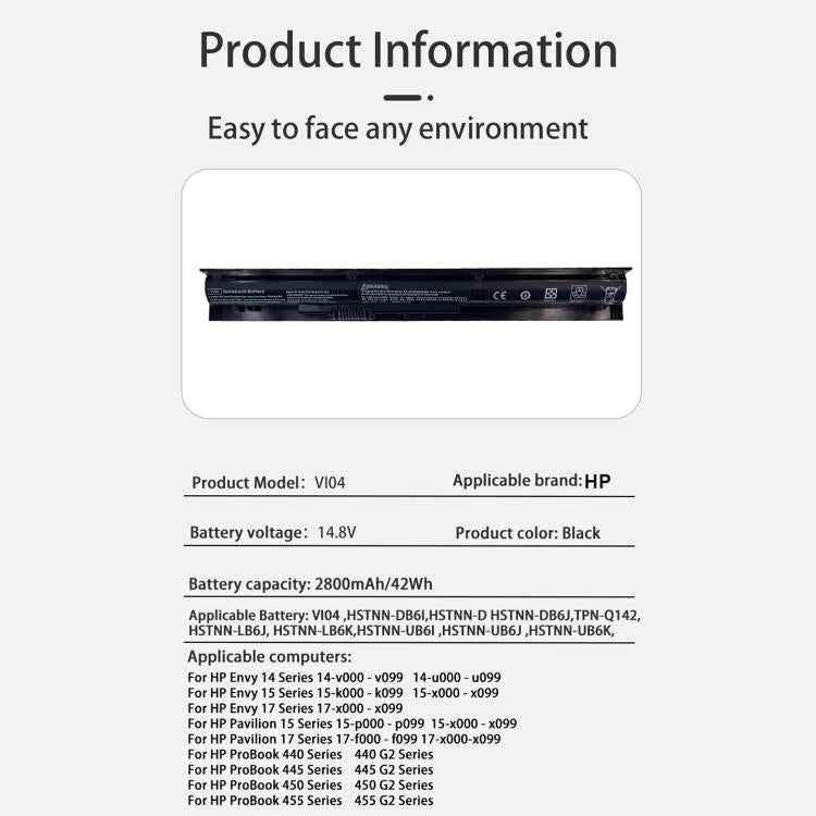 2200mAh Laptop Battery Replacement For HP ProBook440 445 455 G2, Vi04