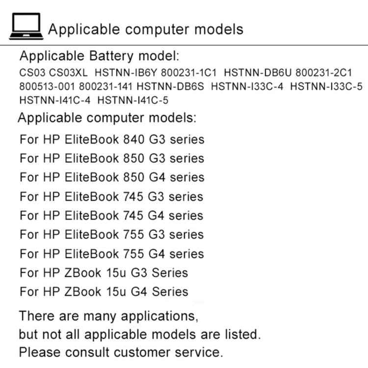 3900mAh Laptop Battery Replacement For HP EliteBook 840G3 848G3 840G4, CS03XL