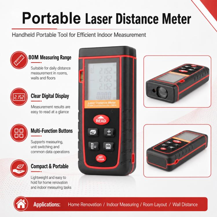 RZ-S80 Portable Handheld Laser Distance Meter, Measuring Distance: 80m, RZ-S80