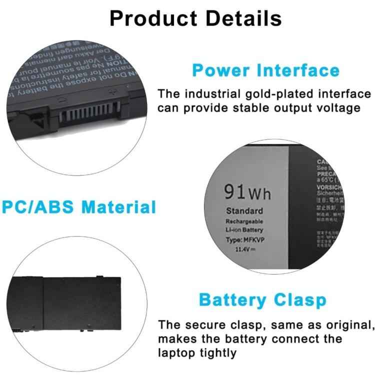 7800mAh Laptop Battery For Dell Precision 7510 / 7520, MFKVP