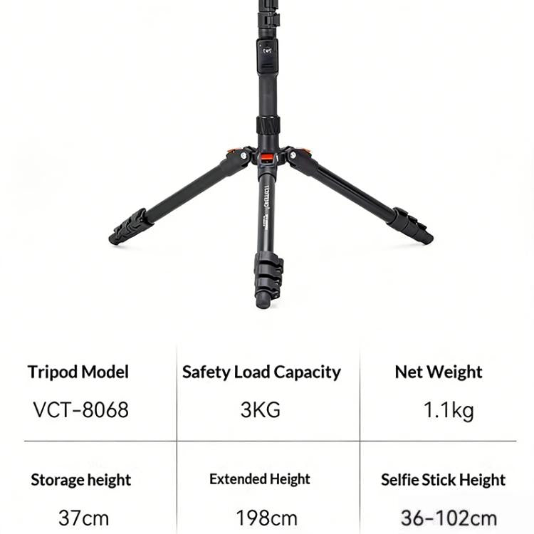 YUNTENG VCT-8068 For Live Streaming 1.98m Adjustable Phone Holder Camera Tripod Stand, VCT-8068