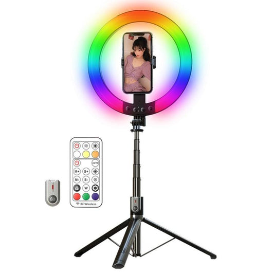 P100-RGB With Rotation Phone Holder 10 Inch Portable Selfie Stick Ring Light RGB Color Fill Light