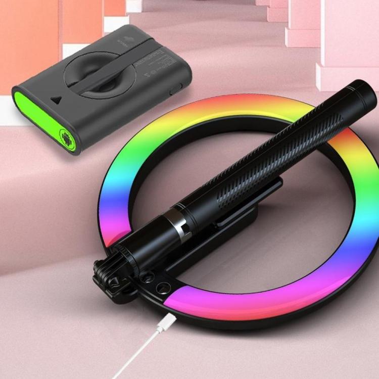 P100-RGB With Rotation Phone Holder 10 Inch Portable Selfie Stick Ring Light RGB Color Fill Light