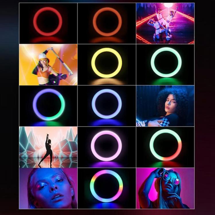 P100-RGB With Rotation Phone Holder 10 Inch Portable Selfie Stick Ring Light RGB Color Fill Light