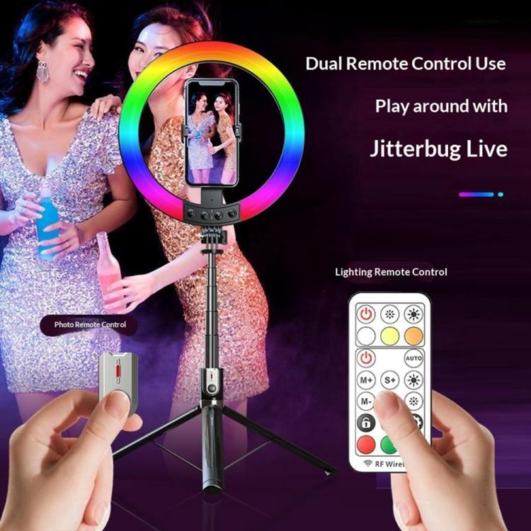 P100-RGB With Rotation Phone Holder 10 Inch Portable Selfie Stick Ring Light RGB Color Fill Light